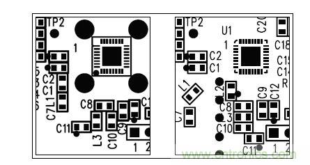  圖中所示為兩種不同的PCB布局，其中一種布局的元件排列方向不合理（L1和L3），另一種的方向排列則更為合適。