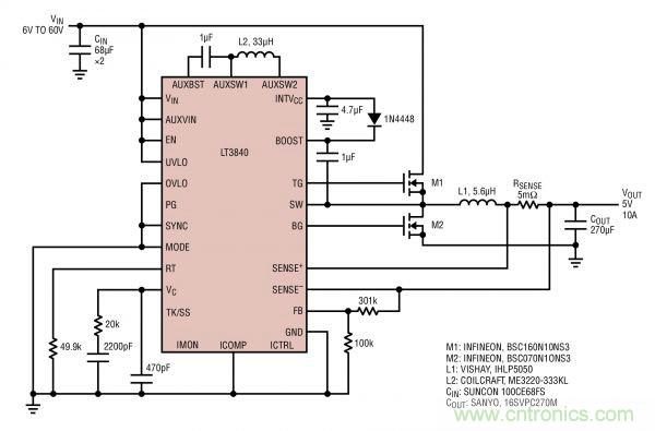 電路分享:基于LT3840電源設(shè)計應(yīng)用的電路圖