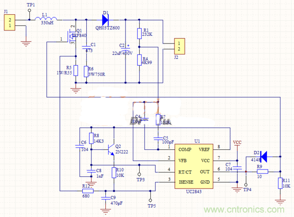 升壓芯片UC2843為什么不能正常工作？