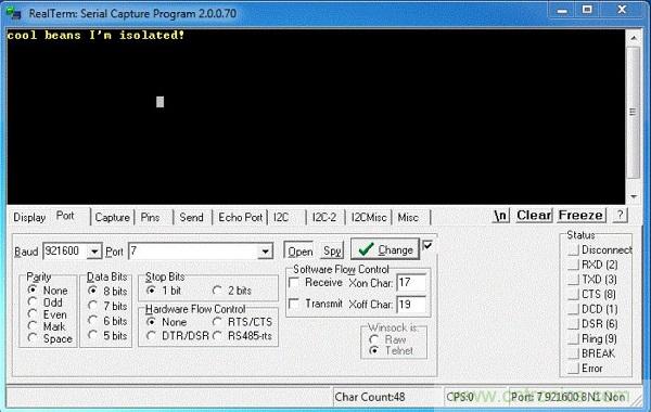  圖6：隔離型USB-to-UART轉(zhuǎn)換器的環(huán)回測(cè)試。