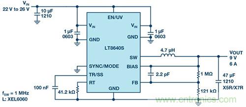 42 V、6 A（峰值7 A）、超低EMI輻射、高效率降壓型穩(wěn)壓器