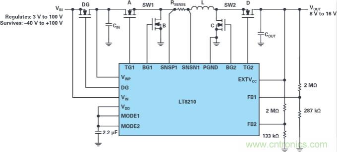 4開關(guān)降壓-升壓控制器，具備直通功能，可以消除開關(guān)噪聲