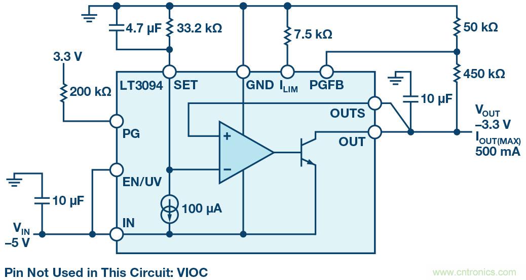 負線性穩(wěn)壓器在1MHz下具有0.8&mu;V RMS噪聲和74dB電源抑制比